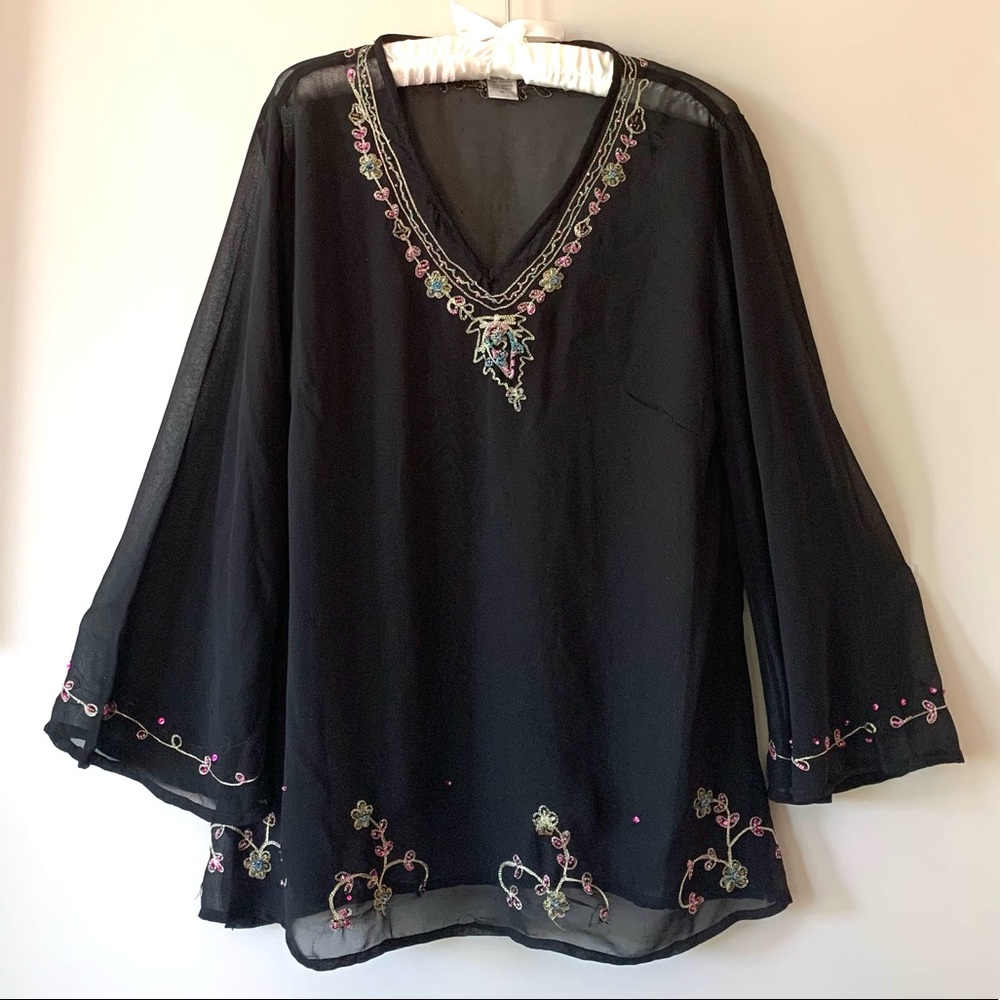 Dress Barn sheer embroidered blouse